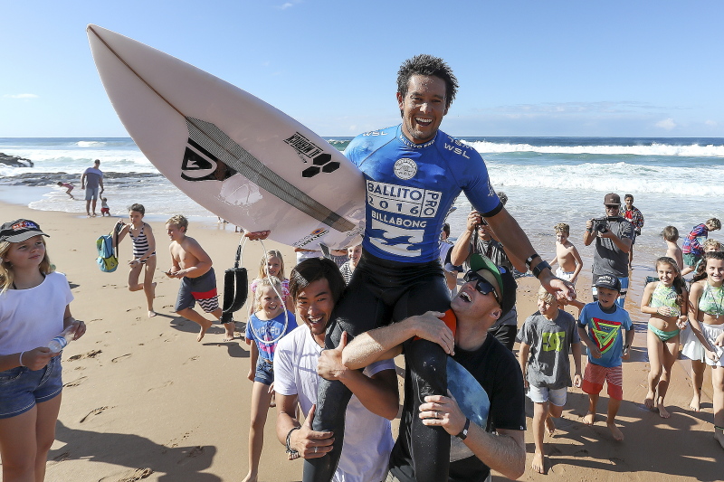 Conner O'Leary of Australia (pictured) is chaired up the beach as the winner of the Ballito Pro Presented by Billabong on Sunday July 3, 2016. PHOTO: © WSL / Cestari. SOCIAL : @wsl @KC80 This image is the copyright of the World Surf League and is provided royalty free for editorial use only, in all media now known or hereafter created. No commercial rights granted. Sale or license of the images is prohibited. This image is a factually accurate rendering of what it depicts and has not been modified or augmented except for standard cropping and toning. ALL RIGHTS RESERVED.